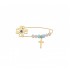 Golden safety pin with cross and stones K14 unisex 20487 