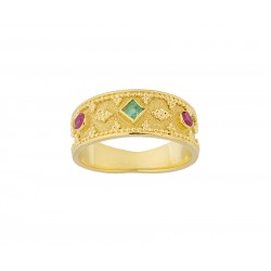 GOLD HANDMADE RING WITH STONES EMERALD AND RUBIS K14 17977