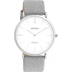Oozoo Watch with Leather Strap in Silver color