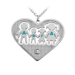 Family in heart with interior. engraving - letters with enamel AND zircon