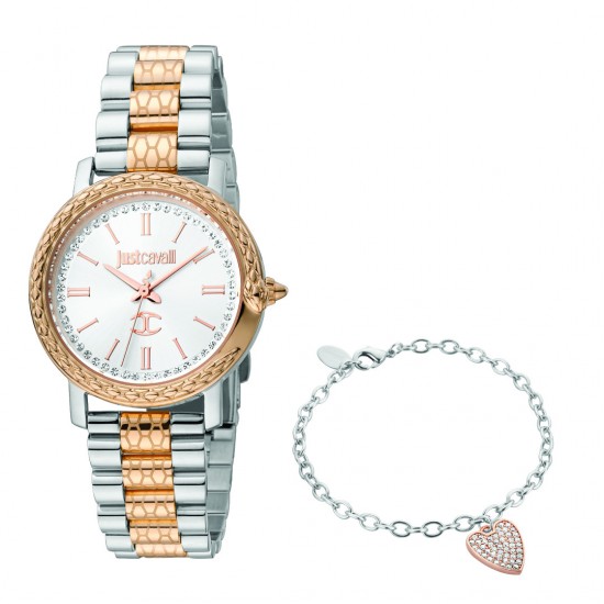 Just Cavalli Valentine s Γυναικείο ρολόι με πέτρες Δίχρωμο με βραχιόλι δώρο  JC1L212M0115