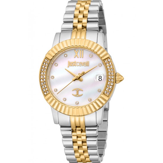 Just Cavalli γυναικείο ρολόι με ασημί μπρασελέ και στρογγυλό καντράν