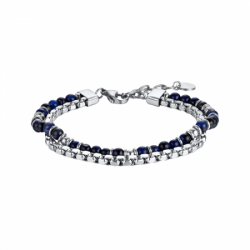 Men's steel bracelet with blue stones and steel elements BA1525