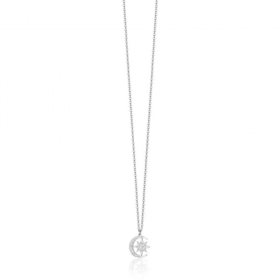 Luca Barra Crystal Dream Journey Star and Moon Necklace