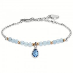 Women's Steel Bracelet with Blue Agate and Blue Crystal