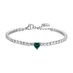 Luca Barra White Crystal Green Crystal Heart Tennis Bracelet For Women Bk2520