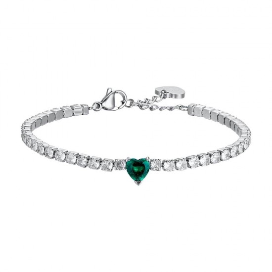 Luca Barra White Crystal Green Crystal Heart Tennis Bracelet For Women Bk2520