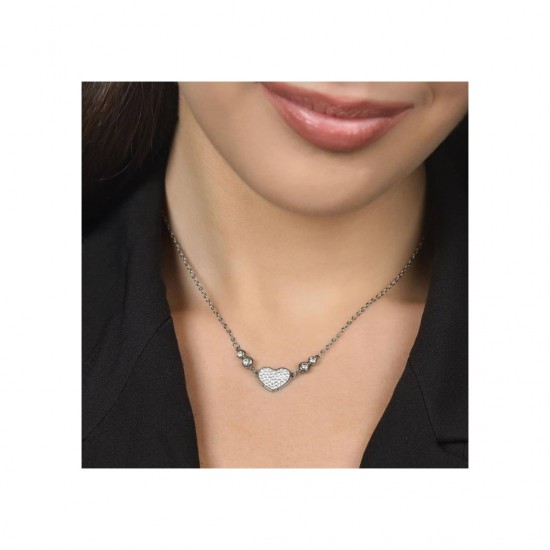 Luca Barra Steel Necklace with Crystals and Heart