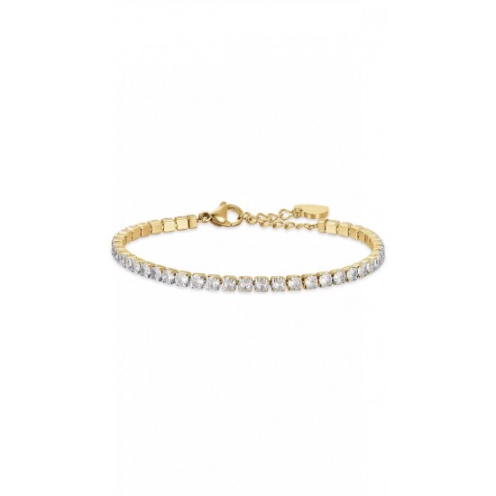 Luca Barra Riviera Bracelet in Gold Steel with Crystals BK2362
