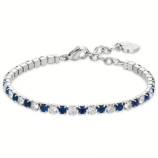  tennis bracelet in steel, from the Luca Barra brand with blue and white crystals