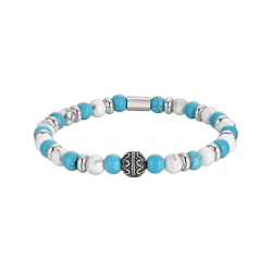 Men's elastic bracelet with blue and white stones and steel elements Length: 21 cm