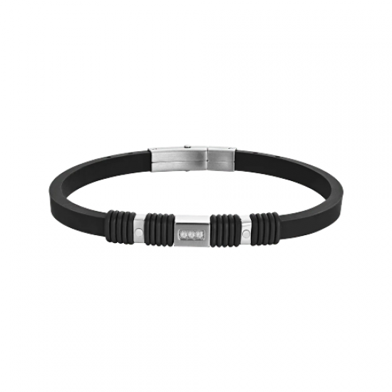 Black silicone men s bracelet with steel elements BA1558
