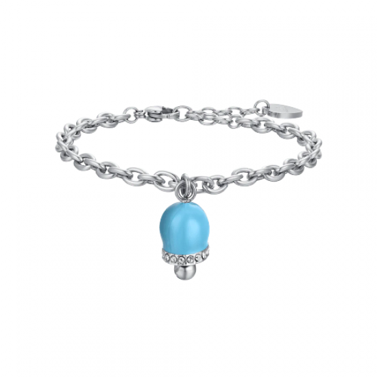 WOMEN S STEEL BELL BRACELET WITH TURQUOISE ENAMEL AND CRYSTALS