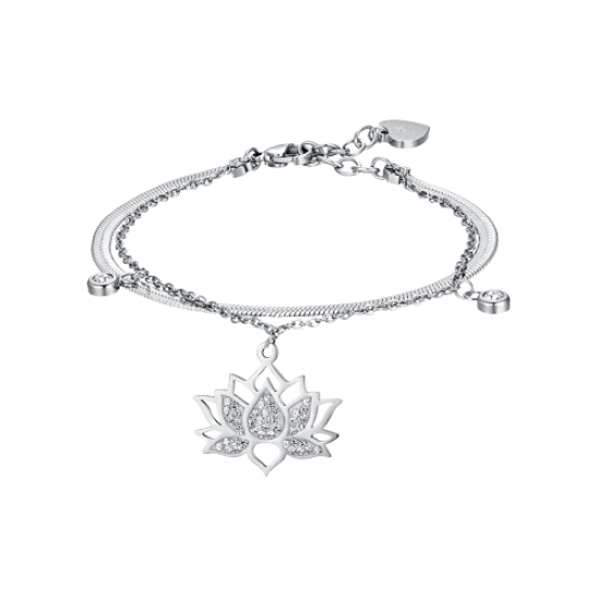 WOMEN S STEEL BRACELET WITH LOTUS FLOWER WITH WHITE CRYSTALS