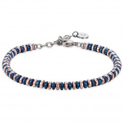 Luca Barra BA1486 steel bracelet with blue hematite and ip rose for men.