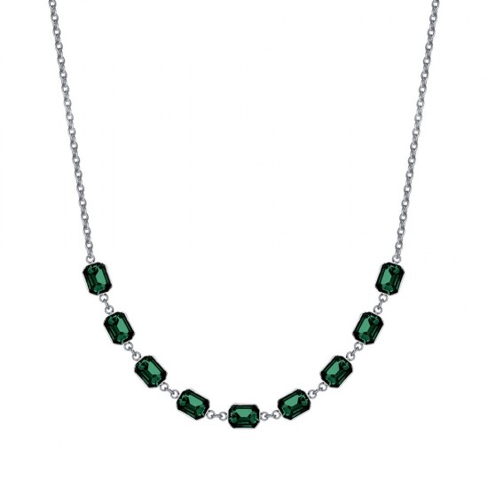 Luca Barra Women s Steel Necklace With Green Crystals ck1923