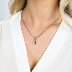 WOMEN'S STEEL NECKLACE WITH WHITE CRYSTAL PADLOCK CK1780