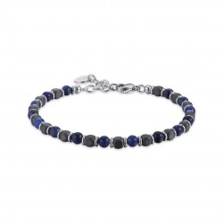 Steel bracelet with black and blue stones