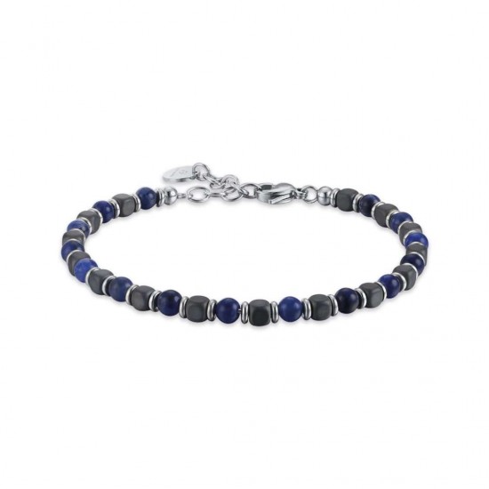 Steel bracelet with black and blue stones