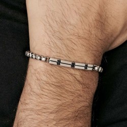 Luca Barra Men's Steel Bracelet with Black Crystals ba1411