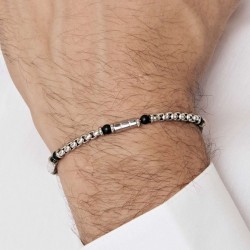 Luca Barra Men's Bracelet Steel Bracelet with Black Stones ba1413