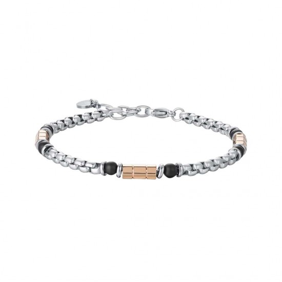 Luca Barra men s Steel bracelet with pink element and black stones BA1414