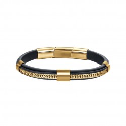 Luca Barra Men's Bracelet Leather Black Bracelet with Gold Steel Elements BA1421