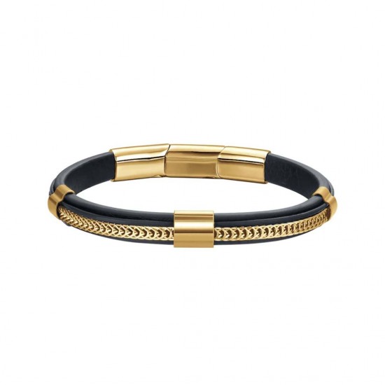 Luca Barra Men s Bracelet Leather Black Bracelet with Gold Steel Elements BA1421