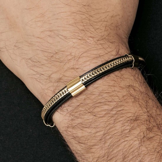 Luca Barra Men s Bracelet Leather Black Bracelet with Gold Steel Elements BA1421