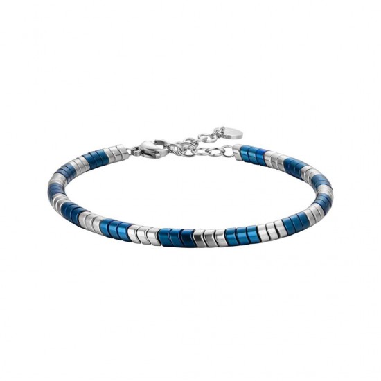 Luca Barra men s bracelet Steel bracelet with silver and blue hematite