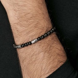 Luca Barra Men's Bracelet Black Steel Bracelet with Antique Effect Elements BA1428