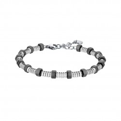Luca Barra Men's Bracelet Steel bracelet with gray and silver hematite