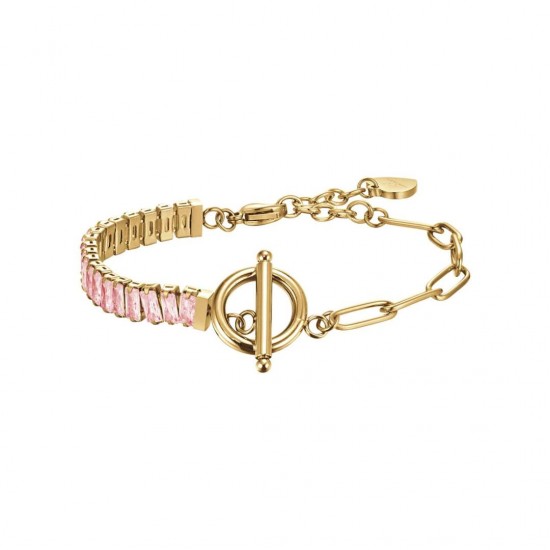 Luca Barra women s bracelet Golden steel bracelet with pink crystals bk2297