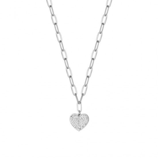 Steel necklace with heart and white crystals