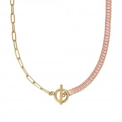 Luca Barra Women's Necklace Gold Steel Necklace with Pink Crystals ck1735
