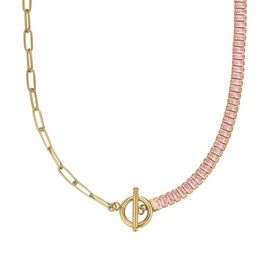 Luca Barra Women s Necklace Gold Steel Necklace with Pink Crystals ck1735