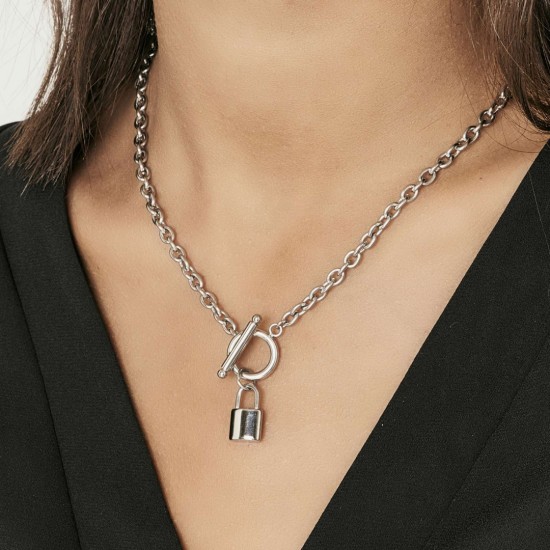 Luca Barra women s necklace. Steel necklace with padlock. CK1737