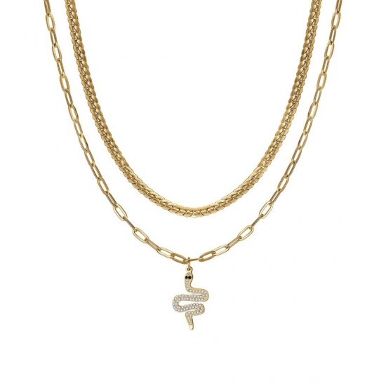 Luca Barra women s necklace. Golden steel necklace with snake with white and black