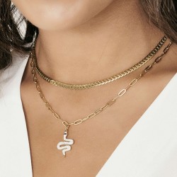Luca Barra women's necklace. Golden steel necklace with snake with white and black 