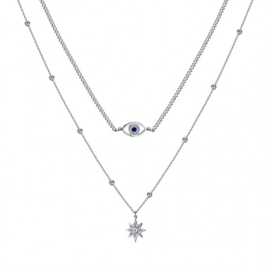 Luca Barra Steel eye and star necklace ck1744