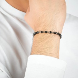 Luca Barra Steel bracelet with gray IP hematite, black stones and steel element BA1473