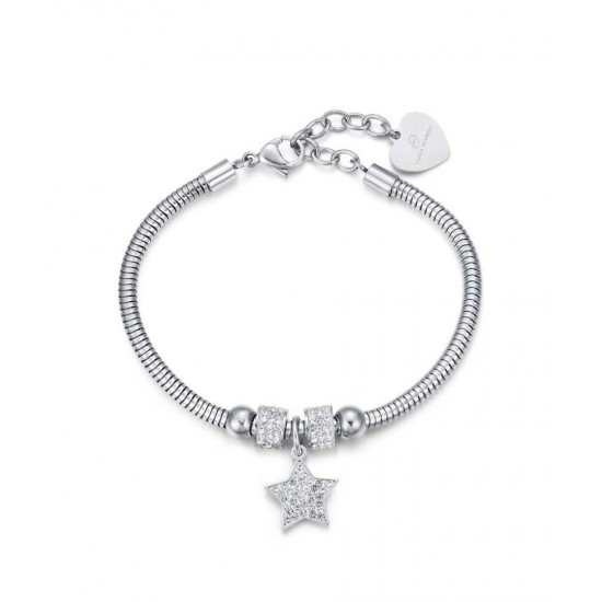 Luca Barra BK1937 star steel bracelet with zircons