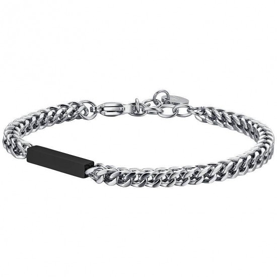 Luca Barra Men s Bracelet Steel bracelet with black element.