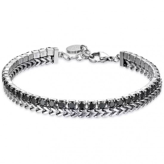 Luca Barra men s bracelet in steel and black crystal BA1463