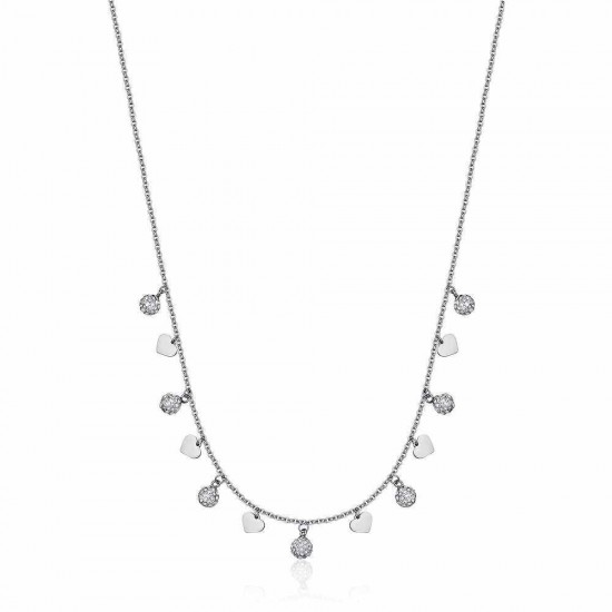 Women s necklace Luca Barra CK1789 in steel with hearts and white crystals.