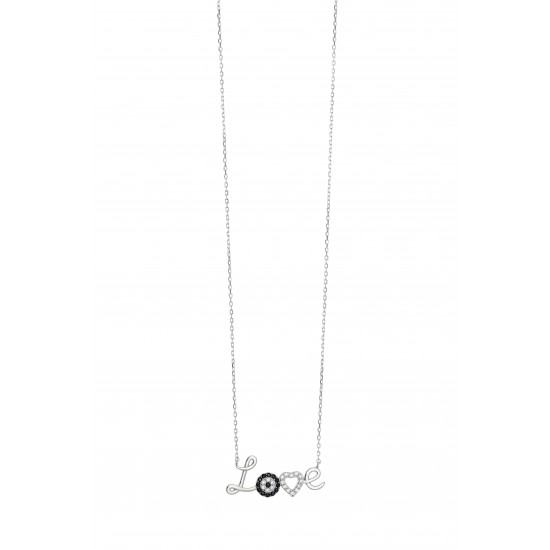 SILVER 925 NECKLACE LOVE WITH WHITE AND BLACK ZIRGO ZN759
