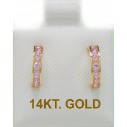 Σκουλαρίκια χρυσά 14 καρατιών κρίκος με ροζ ζιρκόνια  ER2479