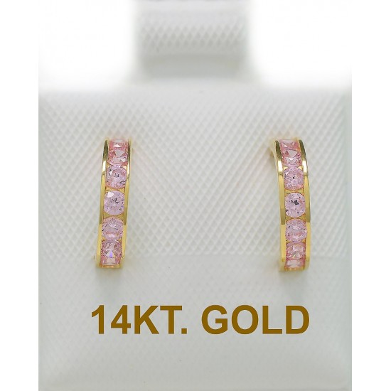 Σκουλαρίκια χρυσά 14 καρατιών κρίκος με ροζ ζιρκόνια  ερ2479