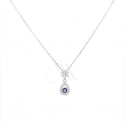 Silver necklace 925 eye drop with white zirconium