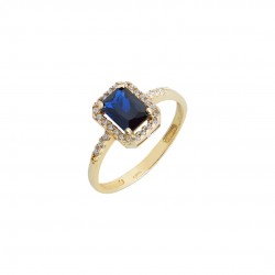 Gold rosette ring with london blue topaze  and white 14 carat zircon 